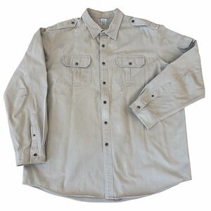 LL Bean Mens Long Sleeve Casual Button Up Shirt 100% Cotton Khaki XL Regular